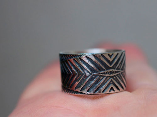 Boomerang, chevron and arrow ring in sterling silver