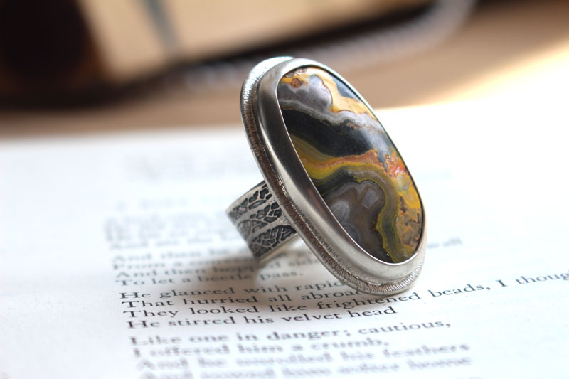 Breath of the earth, mother-earth ring in silver and bumblebee jasper