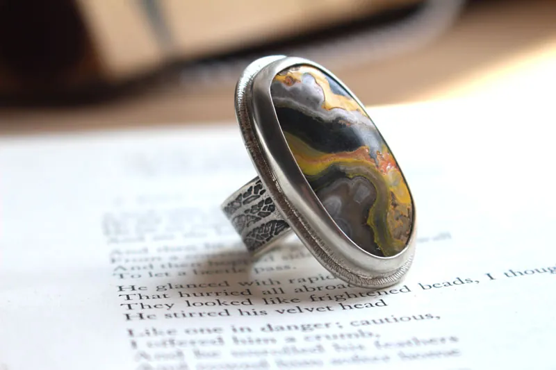 Breath of the earth, mother-earth ring in silver and bumblebee jasper