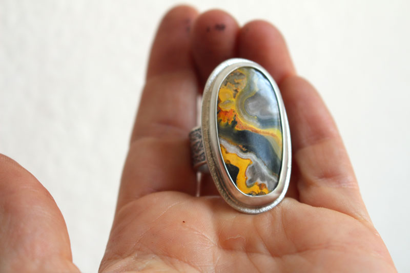 Breath of the earth, mother-earth ring in silver and bumblebee jasper