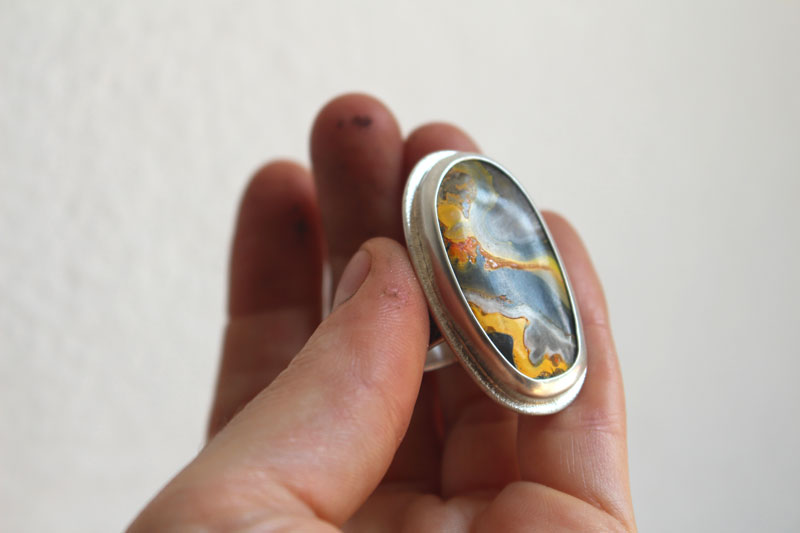 Breath of the earth, mother-earth ring in silver and bumblebee jasper