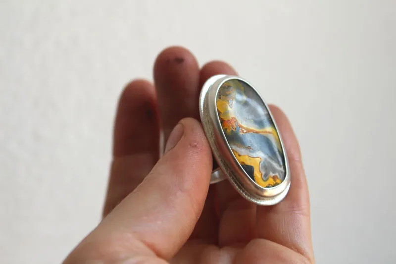 Breath of the earth, mother-earth ring in silver and bumblebee jasper