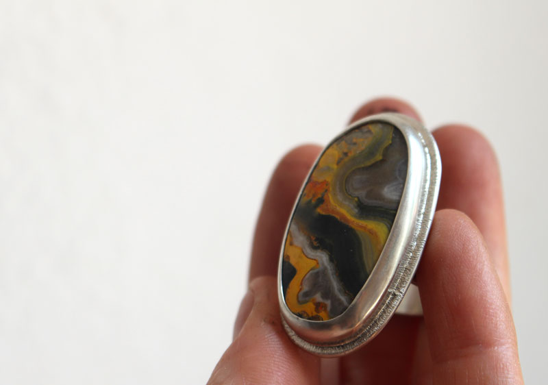 Breath of the earth, mother-earth ring in silver and bumblebee jasper