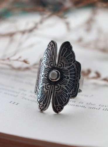 Butterfly lovers, Chinese legend ring in sterling silver