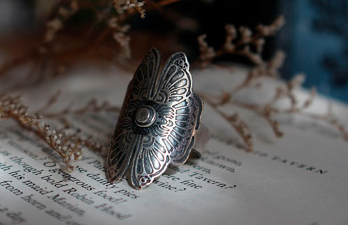 Butterfly lovers, Chinese legend ring in sterling silver