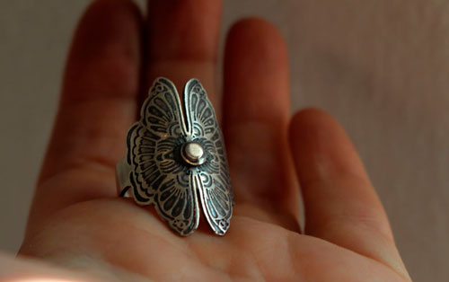 Butterfly lovers, Chinese legend ring in sterling silver