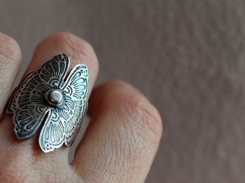 Butterfly lovers, Chinese legend ring in sterling silver