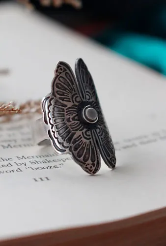 Butterfly lovers, Chinese legend ring in sterling silver