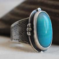 Between the sky and the sea, nautical ring in silver and blue agate