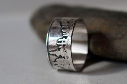 Beyond the peaks, mountain and forest ring in sterling silver