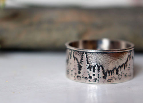 Beyond the peaks, mountain and forest ring in sterling silver