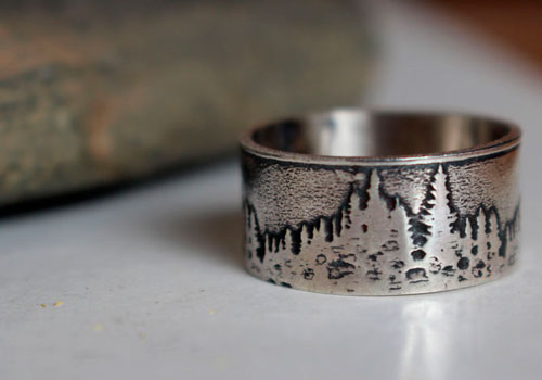 Beyond the peaks, mountain and forest ring in sterling silver