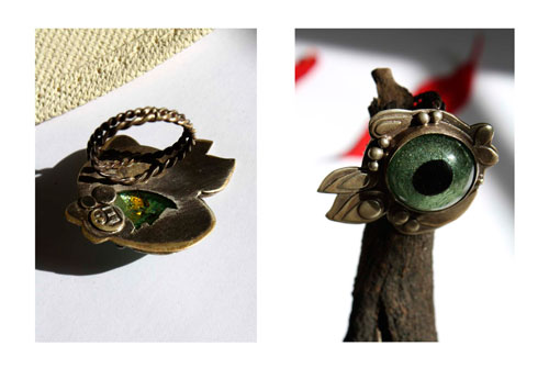 Blowfish, fugu fish ring in silver and glass