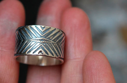 Boomerang, chevron and arrow ring in sterling silver