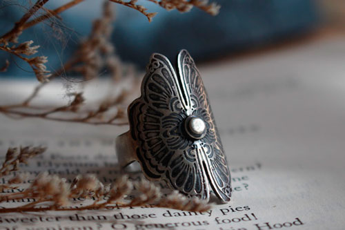 Butterfly lovers, Chinese legend ring in sterling silver