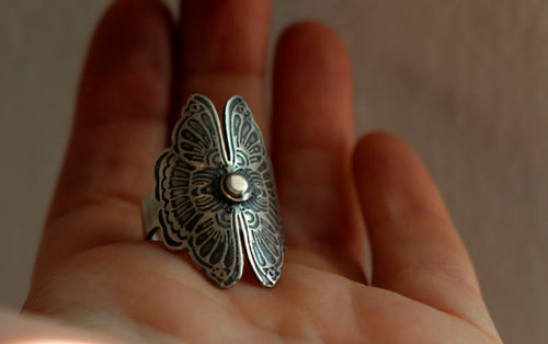 Butterfly lovers, Chinese legend ring in sterling silver