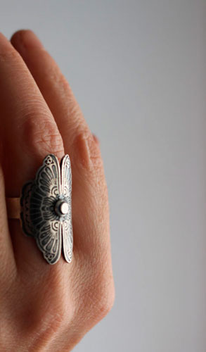 Butterfly lovers, Chinese legend ring in sterling silver