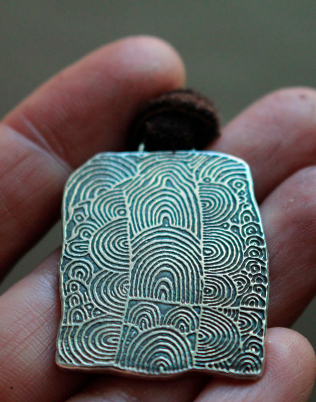 Cairn of Gavrinis, Neolithic engraved stone with spirals necklace in silver