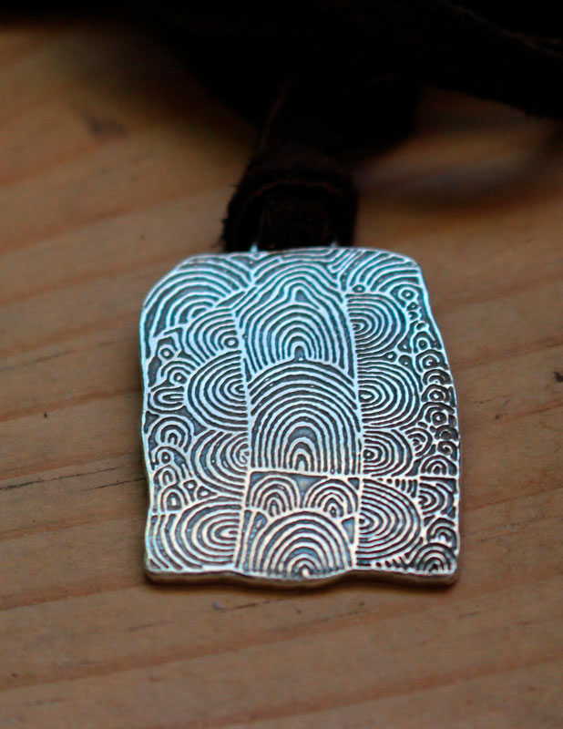 Cairn of Gavrinis, Neolithic engraved stone with spirals necklace in silver