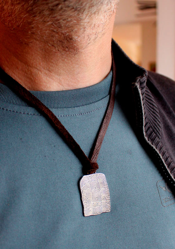 Cairn of Gavrinis, Neolithic engraved stone with spirals necklace in silver