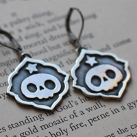 Calaverita, Mexican traditional skull and star earrings in silver