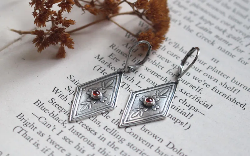 Calendula, baroque botanical earrings in silver and orange zircon