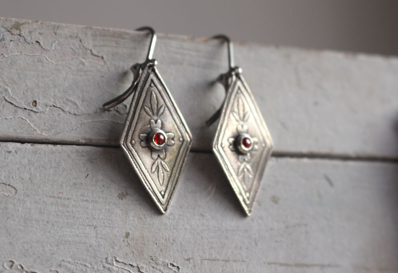 Calendula, baroque botanical earrings in silver and orange zircon