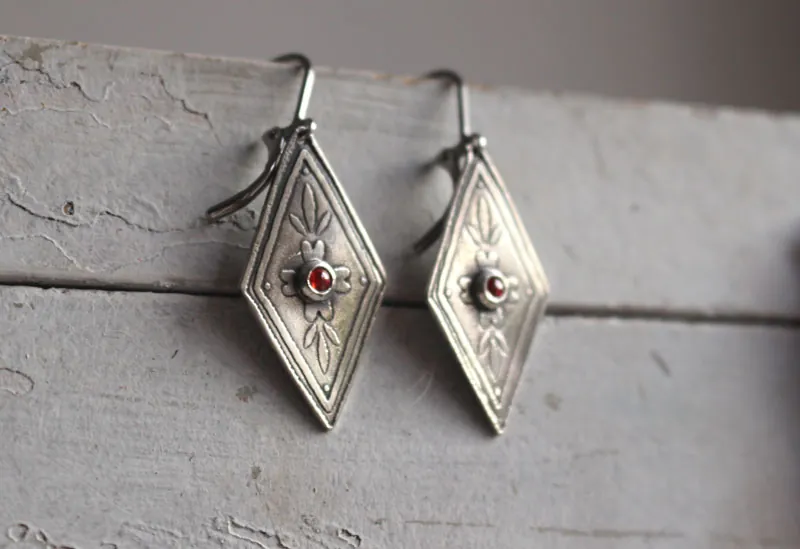 Calendula, baroque botanical earrings in silver and orange zircon