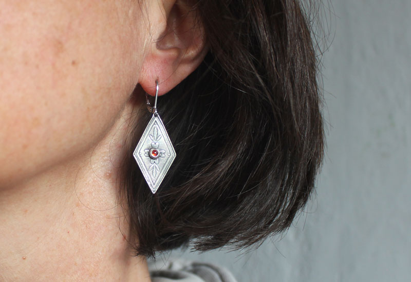 Calendula, baroque botanical earrings in silver and orange zircon