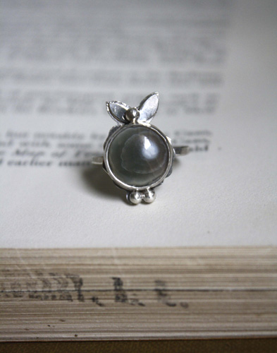 Calliope, Greek poetry ring in silver and ocean jasper
