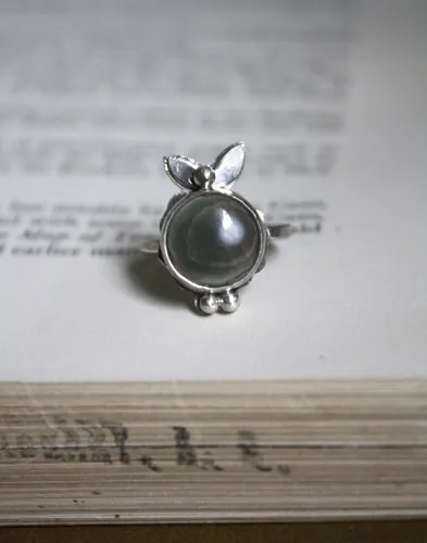 Calliope, Greek poetry ring in silver and ocean jasper