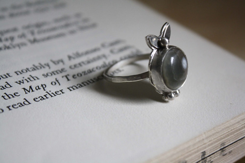 Calliope, Greek poetry ring in silver and ocean jasper