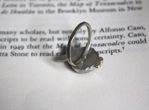 Calliope, Greek poetry ring in silver and ocean jasper