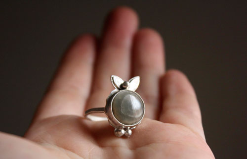 Calliope, Greek poetry ring in silver and ocean jasper
