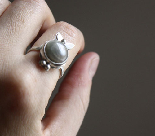 Calliope, Greek poetry ring in silver and ocean jasper