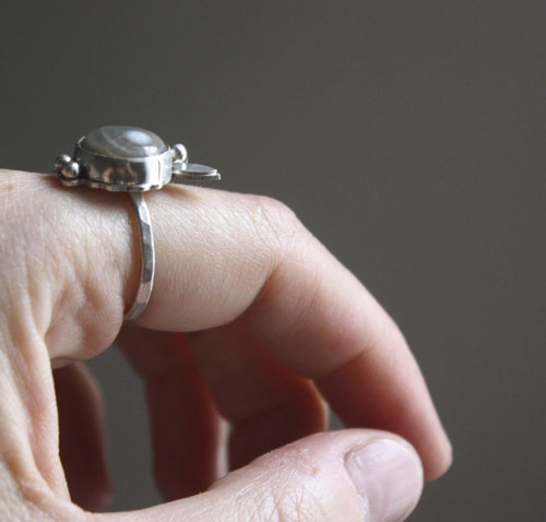 Calliope, Greek poetry ring in silver and ocean jasper