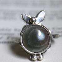 Calliope, Greek poetry ring in silver and ocean jasper