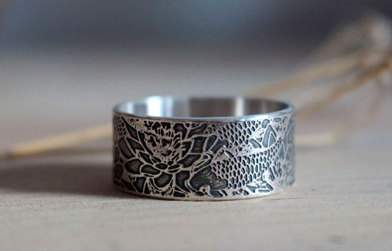 Carp in a lotus pond, Japanese koi ring in sterling silver
