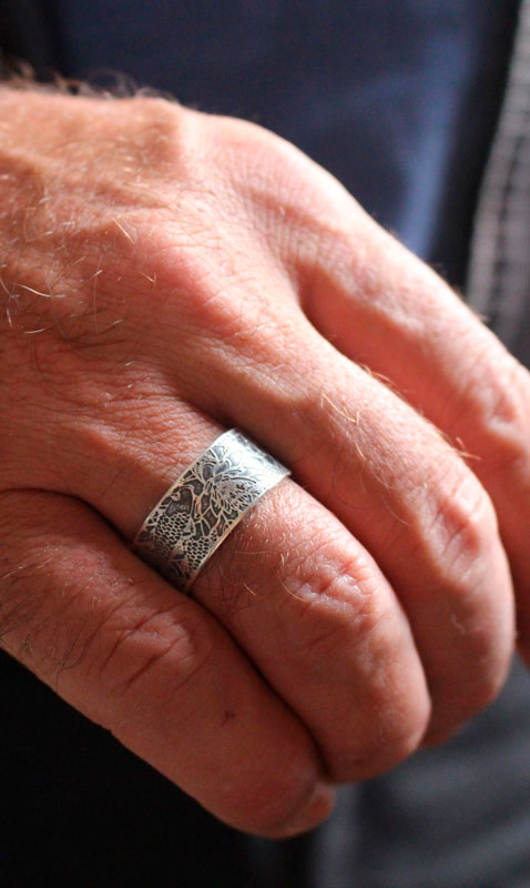 Carp in a lotus pond, Japanese koi ring in sterling silver
