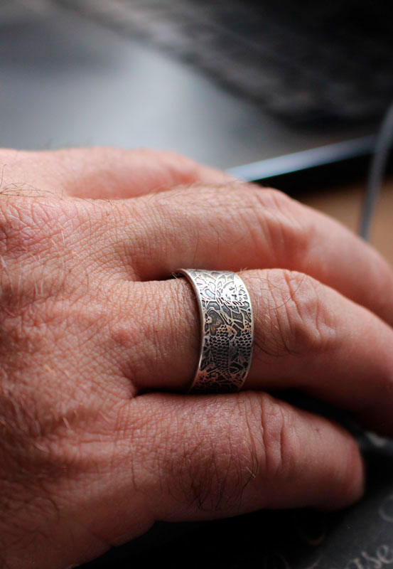 Carp in a lotus pond, Japanese koi ring in sterling silver
