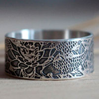 Carp_in_a_lotus_pond, Japanese koi ring in sterling silver