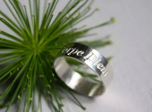 Carpe Diem, engraved Latin quote ring in sterling silver
