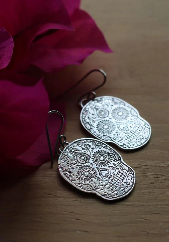 Catrina, Mexican skull earrings in sterling silver