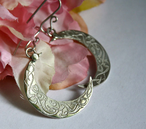 Celtic moon, Celt nocturnal star earrings in sterling silver