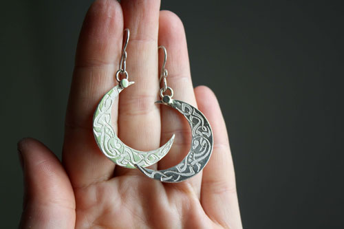 Celtic moon, Celt nocturnal star earrings in sterling silver