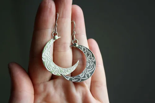 Celtic moon, Celt nocturnal star earrings in sterling silver