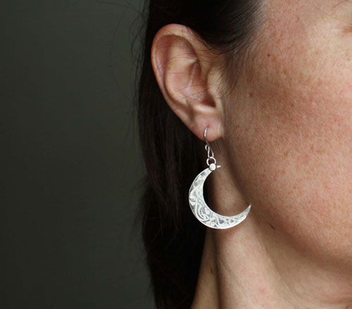 Celtic moon, Celt nocturnal star earrings in sterling silver