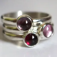Cherry blossom, stackable ring in silver garnet, alexandrite and zircon