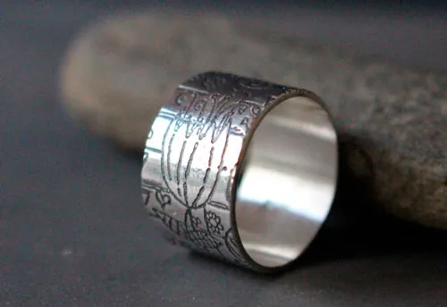 Children’s garden, childlike drawing ring in sterling silver