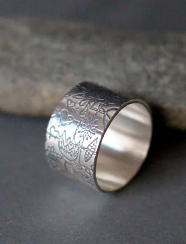Children’s garden, childlike drawing ring in sterling silver